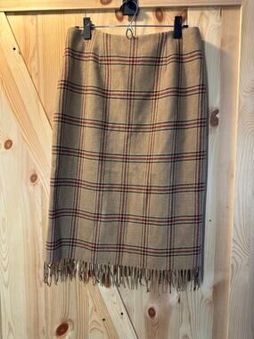VTG Harold's Tartan Fringe 100% Lamb Wool Midi Skirt - Size 10